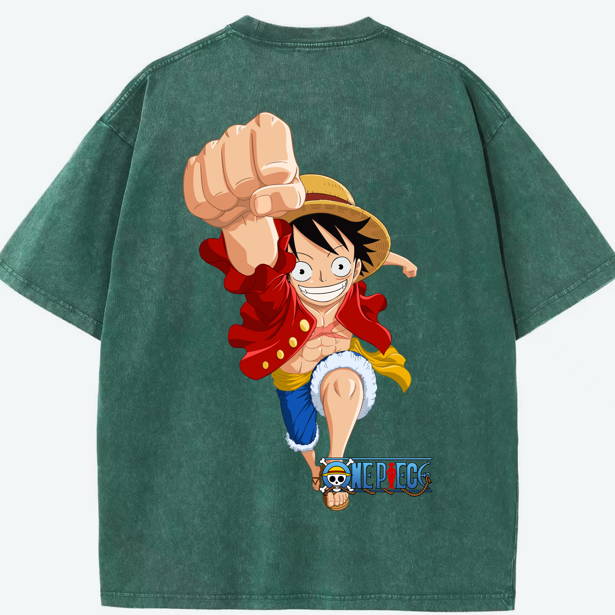 ワンピース モンキー・D・ルフィ ONE PIECE Monkey D. Luffy 綿100% ヴィンテージ風 半袖Tシャツ（背面プリント）